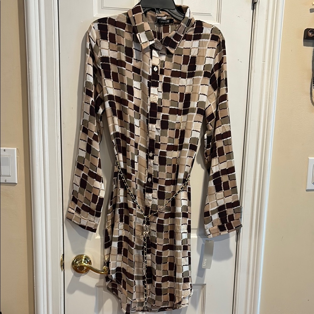 Geometric Patterned Shirt Dress L